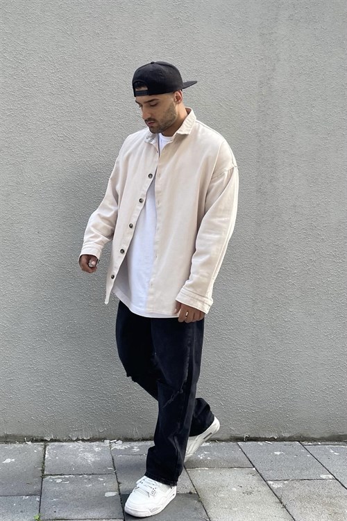 Bej oversize kot gömlek