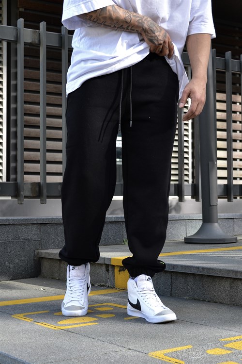 Black oversize 3 iplik sweatpants
