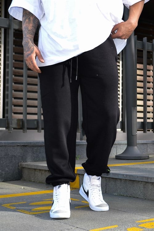 Black oversize 3 iplik sweatpants