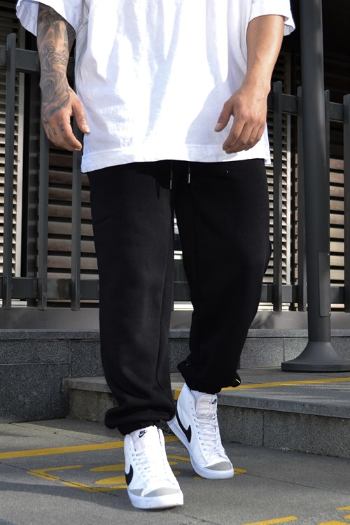 Black oversize 3 iplik sweatpants