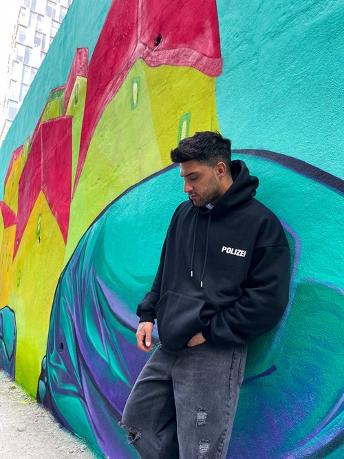 Black polizei oversize hoodie