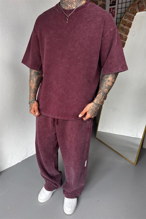 Bordo Acid Washed Oversize Takım