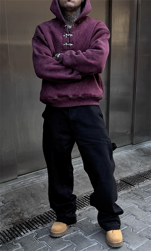 Bordo Kancalı Oversize Hoodie
