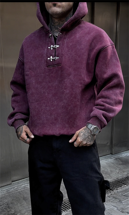 Bordo Kancalı Oversize Hoodie