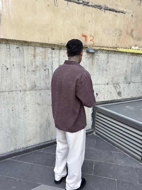 Bordo Oversize Kısa Kollu Gömlek