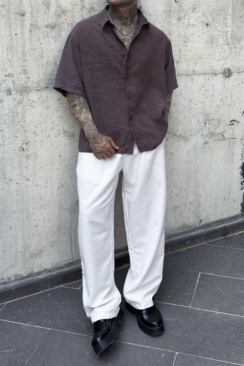 Bordo Oversize Kısa Kollu Gömlek