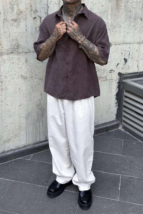 Bordo Oversize Kısa Kollu Gömlek