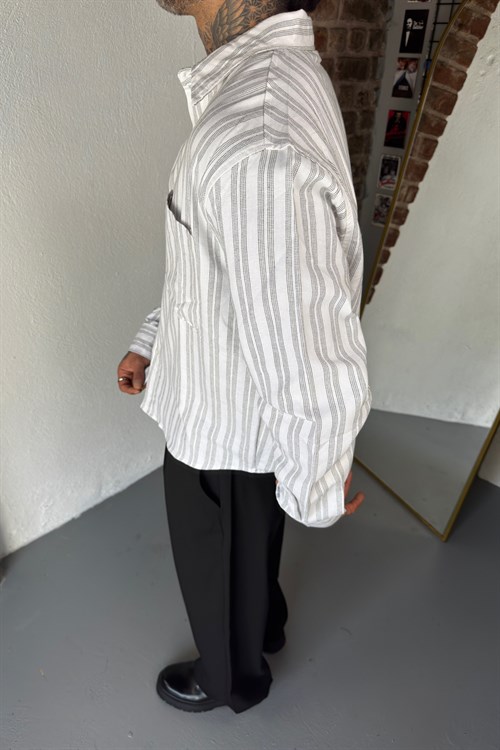 Çizgili Oversize Cepli Gömlek