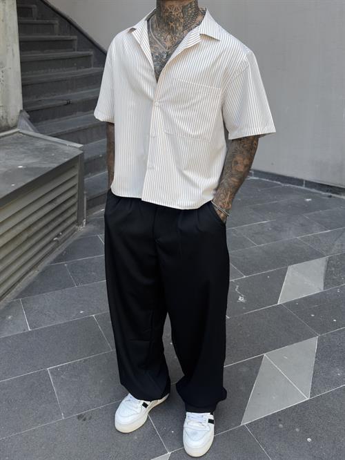 Çizgili Oversize Crop Gömlek