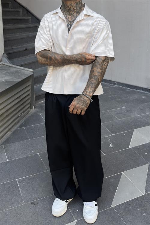 Çizgili Oversize Crop Gömlek