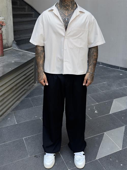 Çizgili Oversize Crop Gömlek