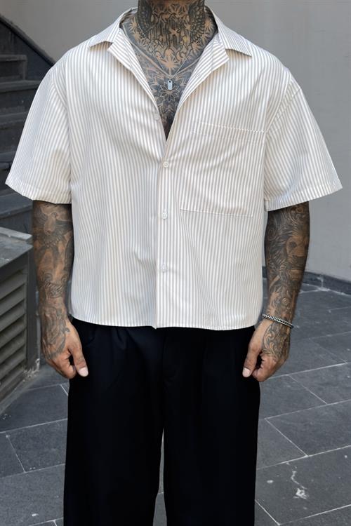 Çizgili Oversize Crop Gömlek