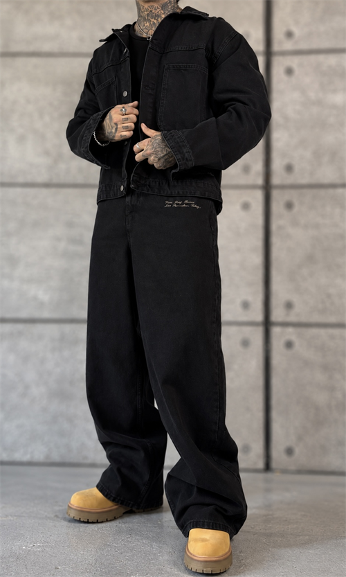 Denim Black Boxy Takım