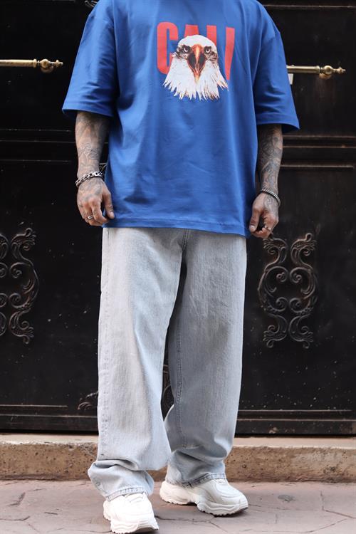 Dokulu Buz Mavi Ekstra Baggy Pantolon