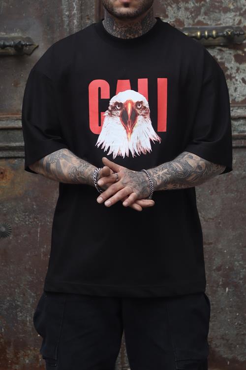 Eagle baskılı siyah oversize tshirt