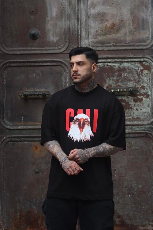 Eagle baskılı siyah oversize tshirt