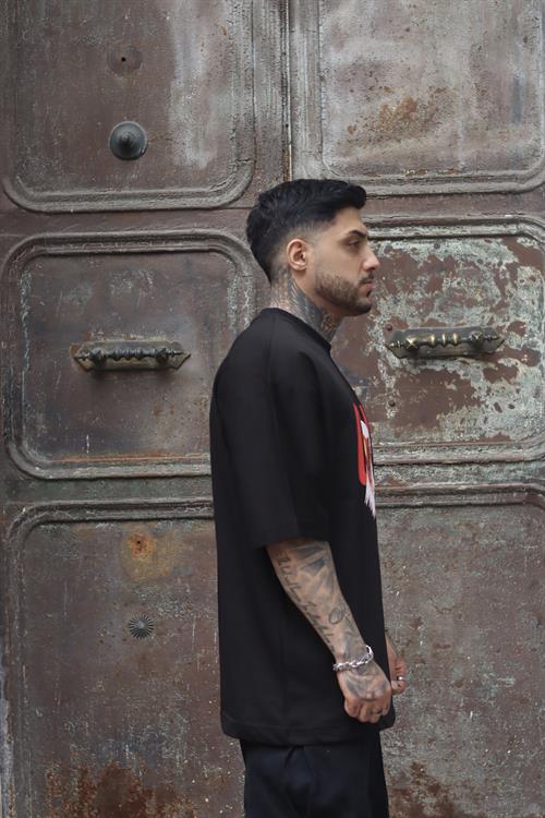 Eagle baskılı siyah oversize tshirt