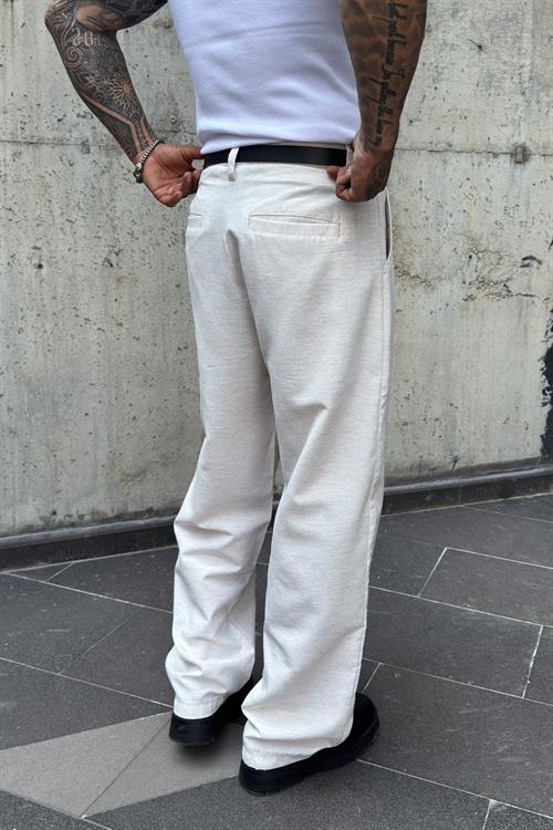 Ekru Keten Ekstra Baggy Pantolon