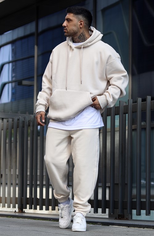 Ekru oversize 3 iplik takım