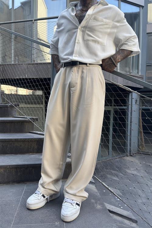Ekstra Baggy Krem Pantolon
