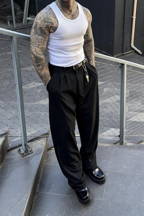 Ekstra Baggy Siyah Kumaş Pantolon