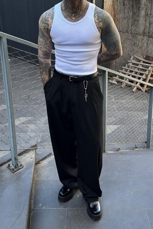 Ekstra Baggy Siyah Kumaş Pantolon