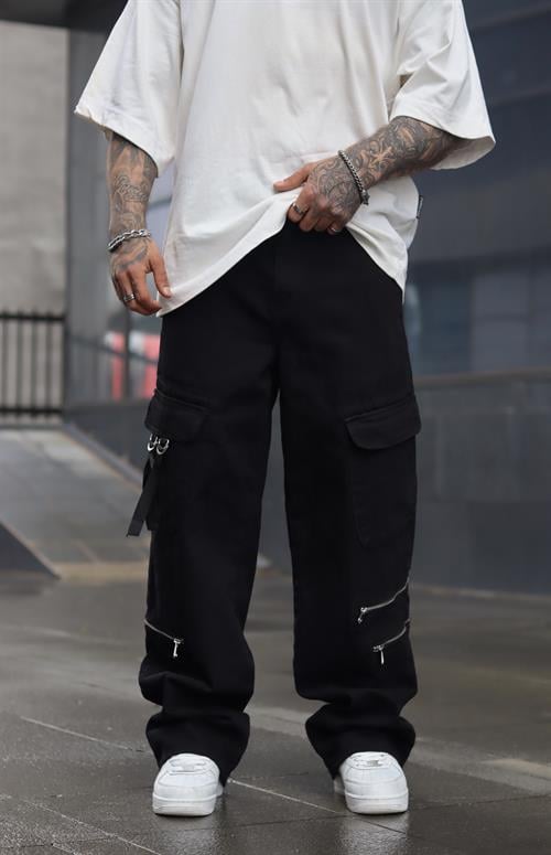 Fermuar detaylı baggy pantolon