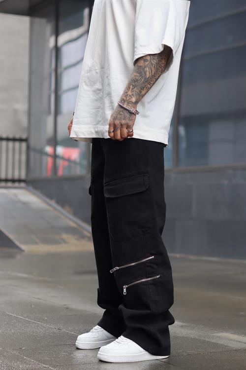 Fermuar detaylı baggy pantolon