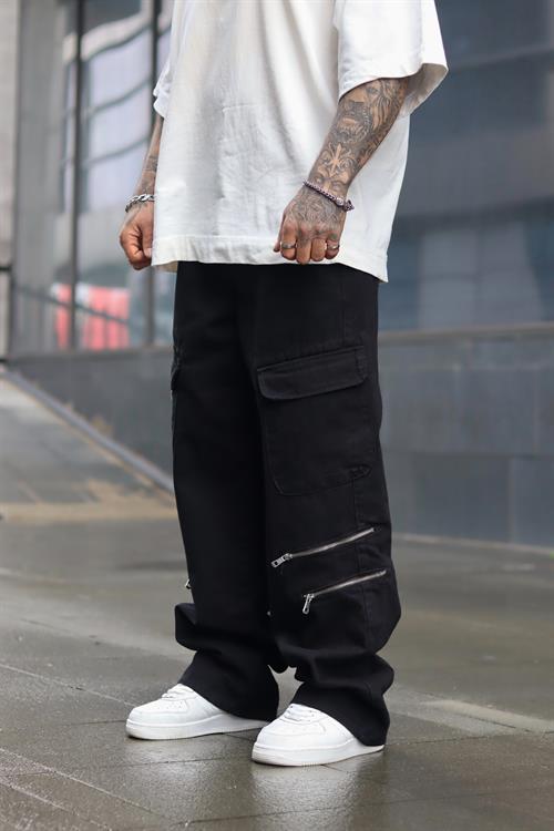 Fermuar detaylı baggy pantolon