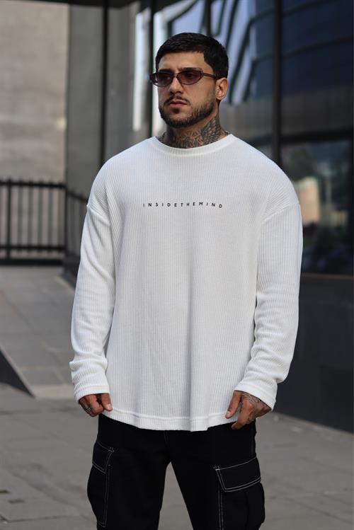 Fitilli beyaz sweatshirt