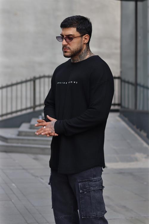 Fitilli siyah sweatshirt