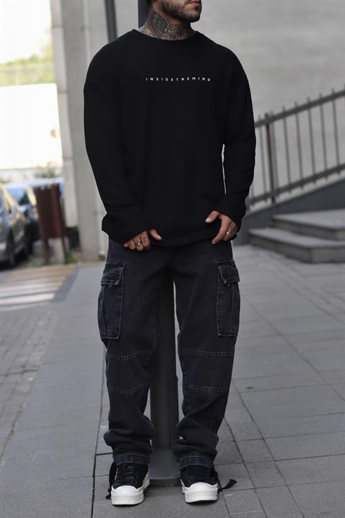 Fitilli siyah sweatshirt