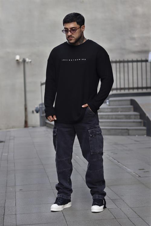 Fitilli siyah sweatshirt