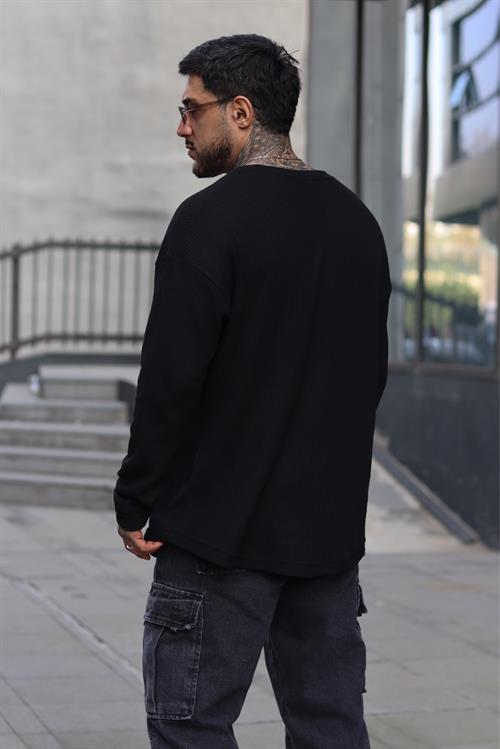 Fitilli siyah sweatshirt