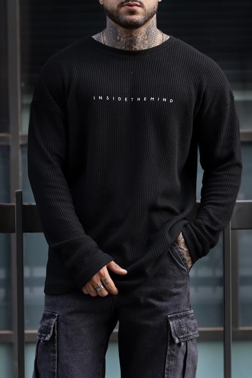 Fitilli siyah sweatshirt