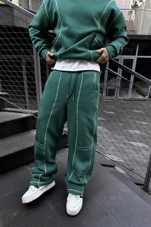 Green oversize şerit nakışlı takım