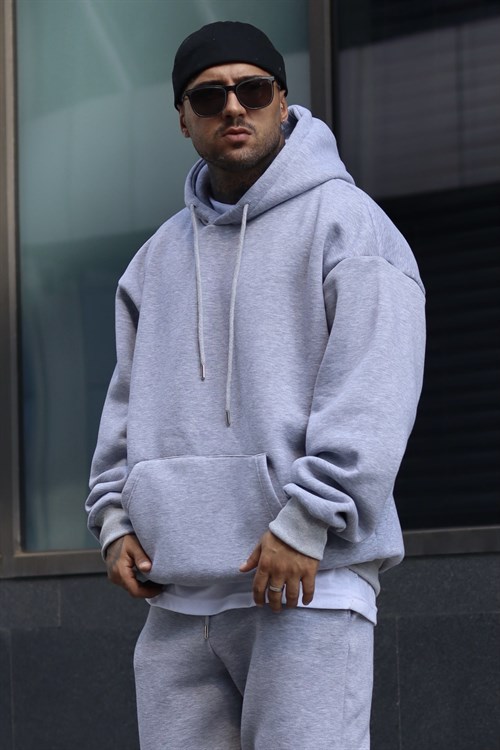 Greymelange oversize 3 iplik hoodie