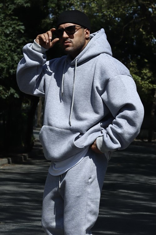 Greymelange oversize 3 iplik hoodie