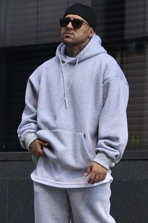 Greymelange oversize 3 iplik hoodie