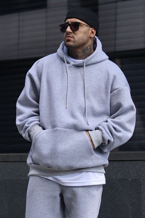 Greymelange oversize 3 iplik hoodie