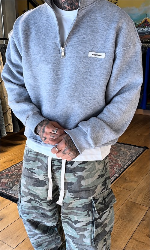 Greymelange Zip Oversize Sweatshirt