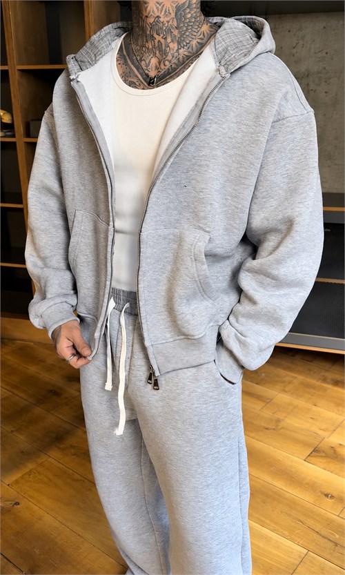 Gri Melanj Ekose Oversize Takım