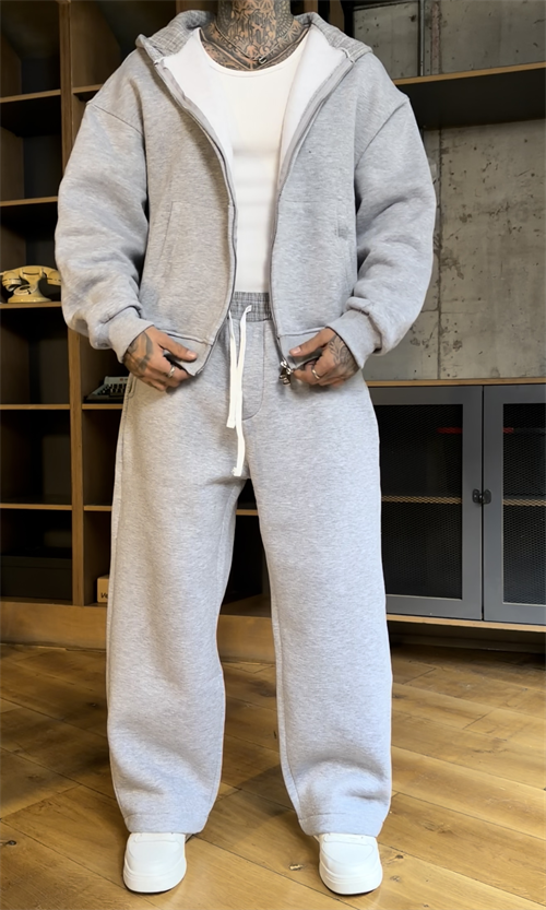 Gri Melanj Ekose Oversize Takım