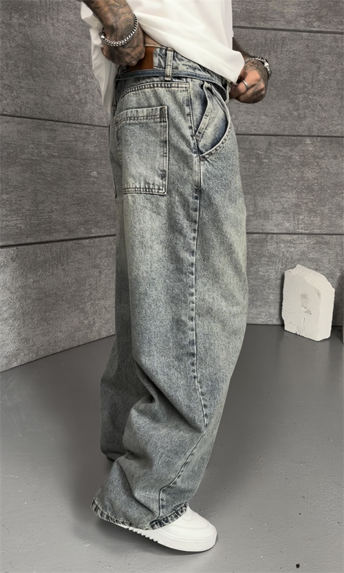 Gri Washed Baggy Pantolon