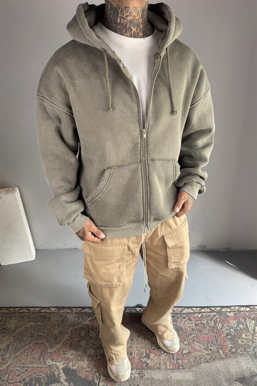 Haki Acid Wash Oversize Hoodie