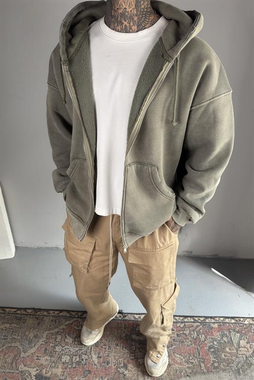 Haki Acid Wash Oversize Hoodie