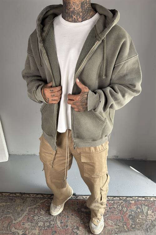 Haki Acid Wash Oversize Hoodie