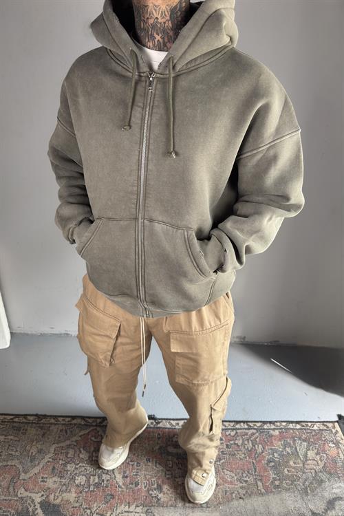 Haki Acid Wash Oversize Hoodie