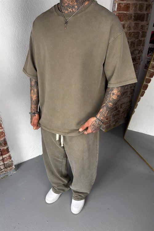 Haki Acid Washed Oversize Takım