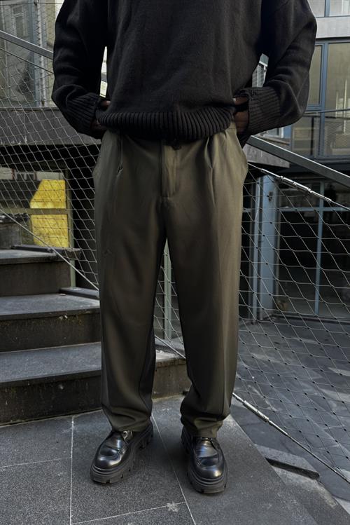 Haki baggy kumaş pantolon